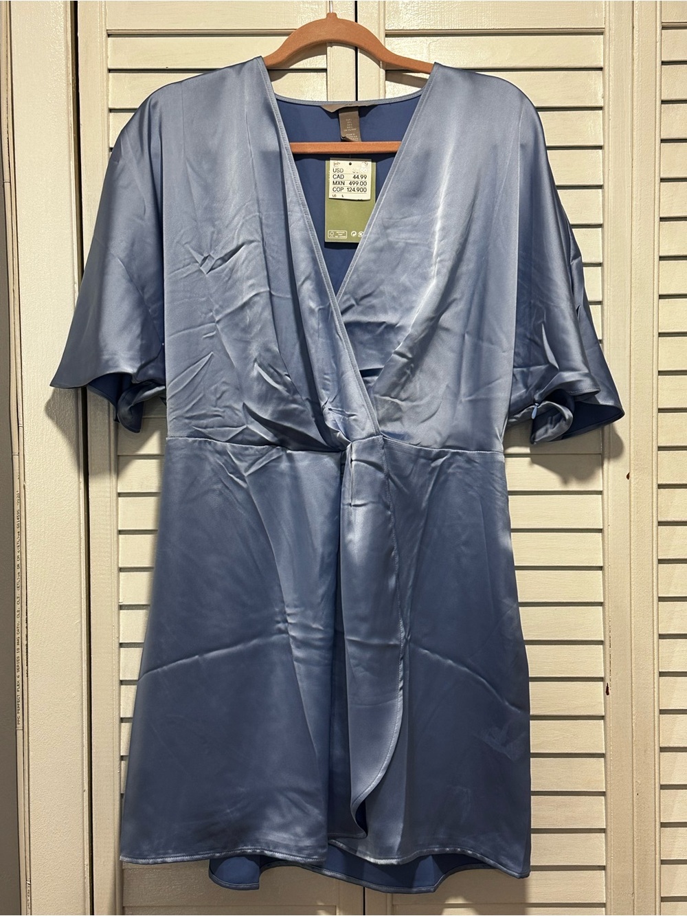 H&M Light Blue Satin Mini Wrap Dress